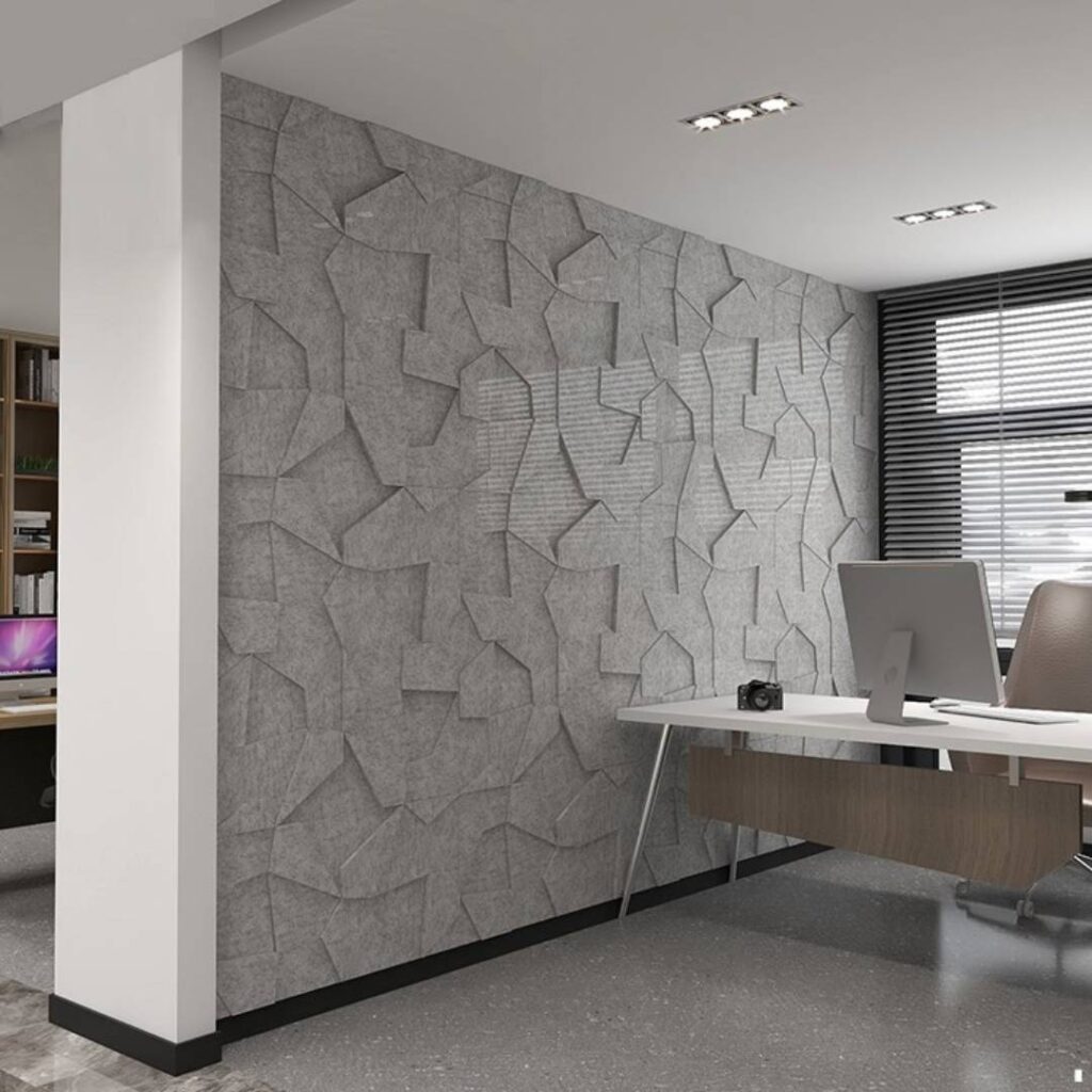 eKōR acoustic 3D tiles provide simple fast wall cladding anywhere.